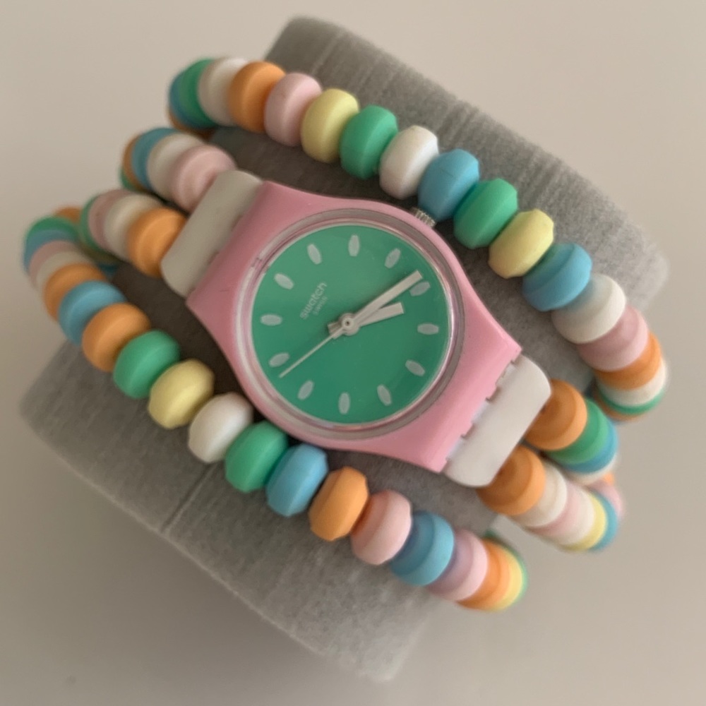 Swatch watch candy necklace wrap pastel fun cute